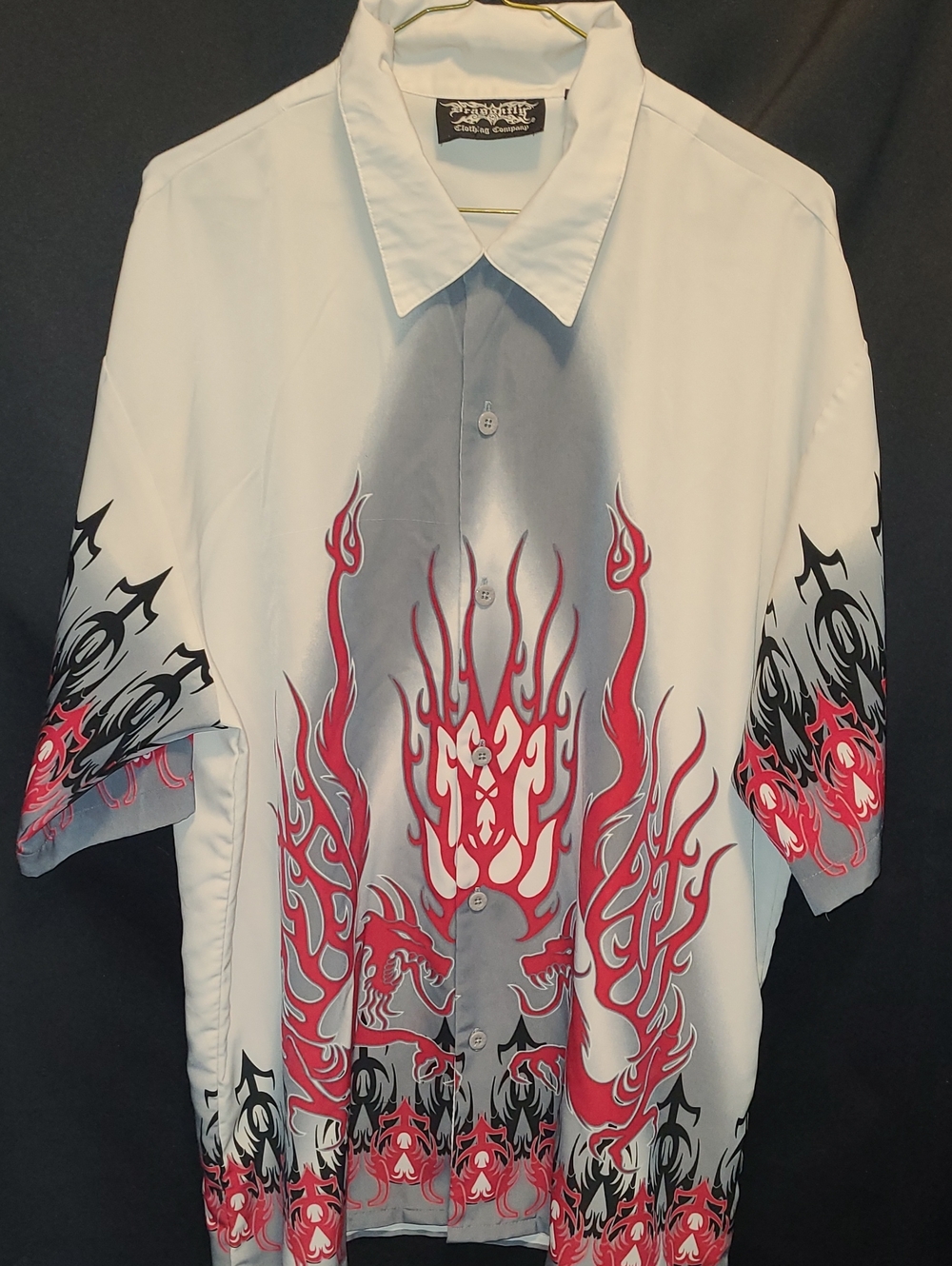 Vintage Y2K DRAGONFLY White and Red Flame Print Short-Sleeve